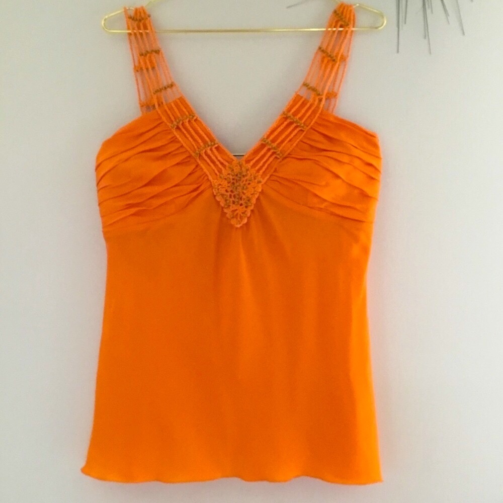 🧡Boston Proper Silk Wood Beaded Straps Women Top - Picture 1 of 10